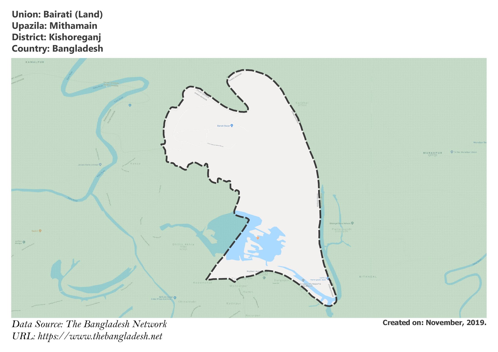 Map of Bairati of Kishoreganj, Bangladesh.