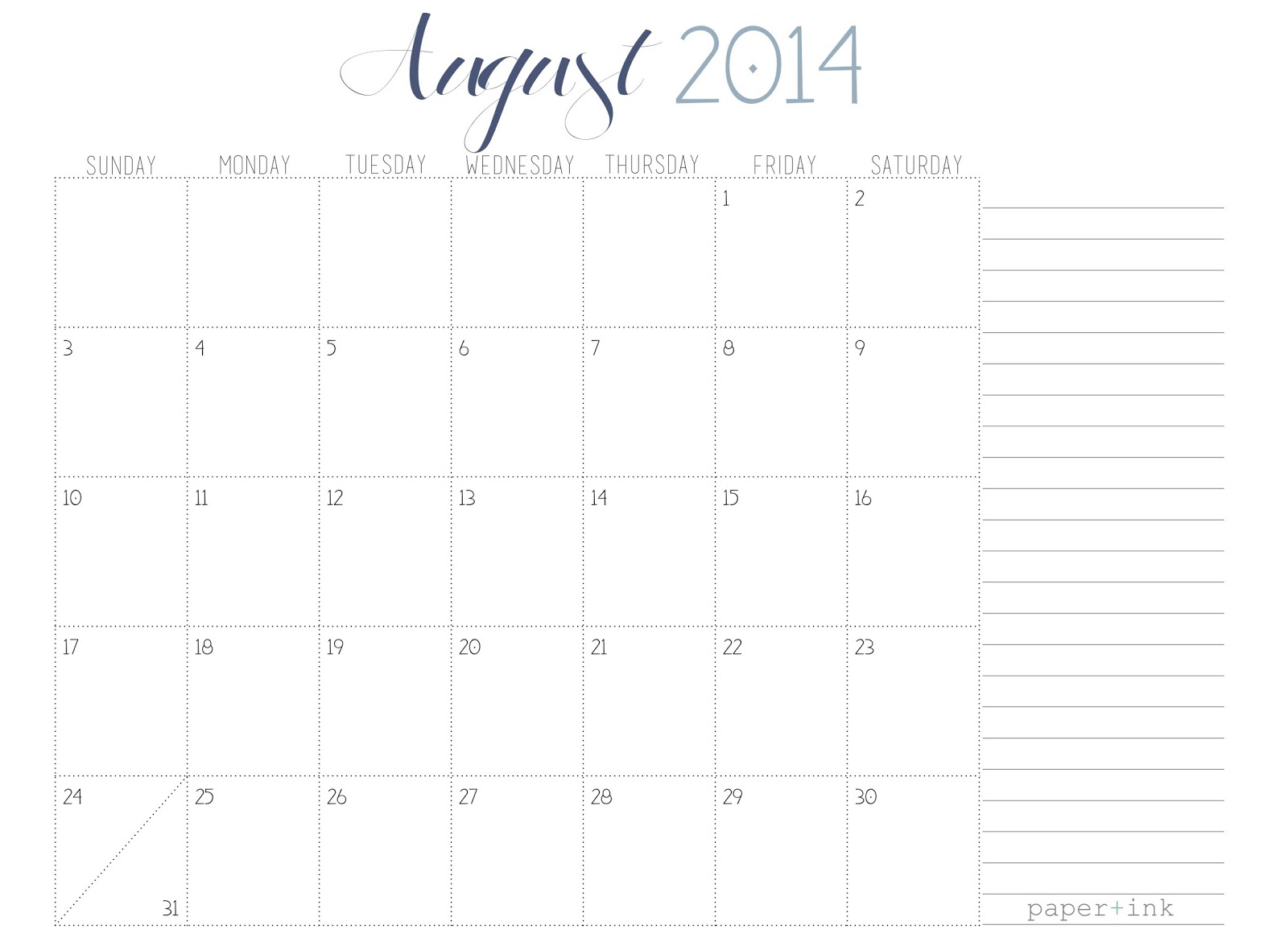 Free Calendar: August 2014