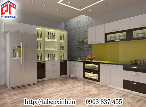 tủ bếp xinh tủ bếp màu trắng đen