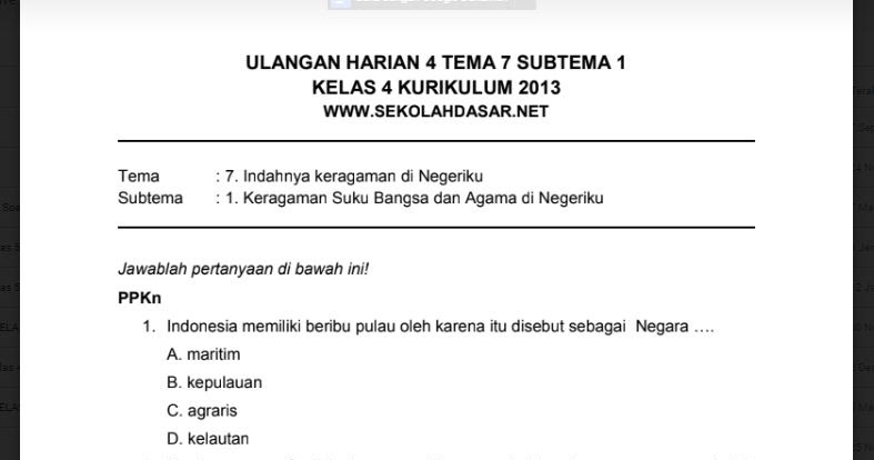 Contoh Soal Ppkn Materi Kurtilas Kelas 4