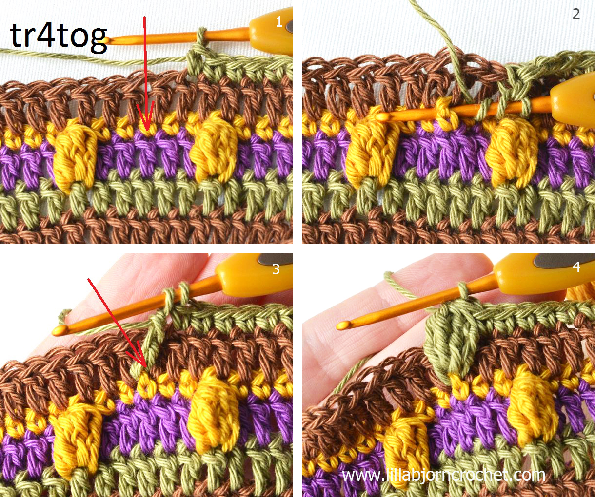 How to make Front Post Cluster stutches - tutorial by Lilla Bjorn Crochet