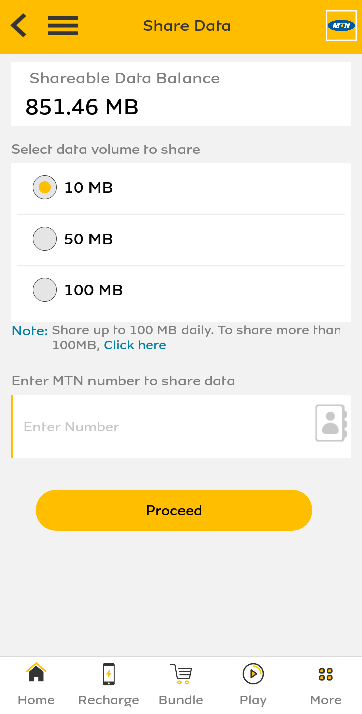 How to Share Data using myMTN app.