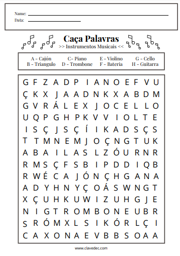 7 Caça Palavras Musical  Para Baixar - Clave de C