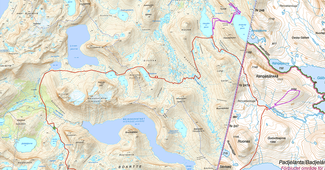 Nationalparker och naturreservat: Gränsfjällen i norra Padjelanta.