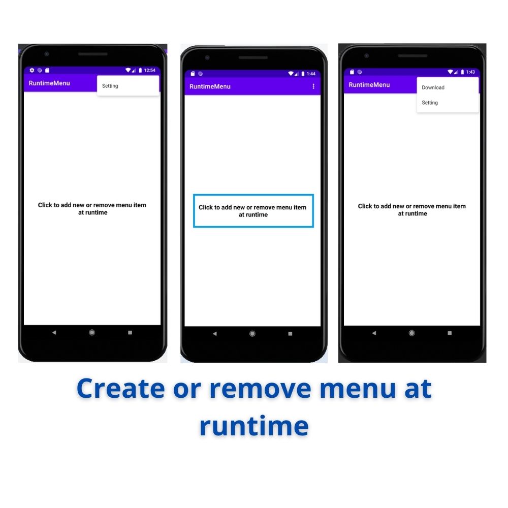 Create runtime menu and add new or remove menu dynamically in Android Studio (Java)