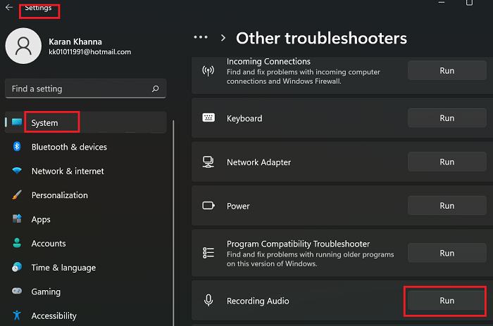 Solucionador de problemas de grabación de audio en Windows 11