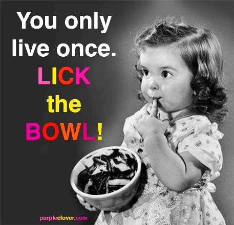 You only live once - so lick the bowl! #quotes #cute #humour