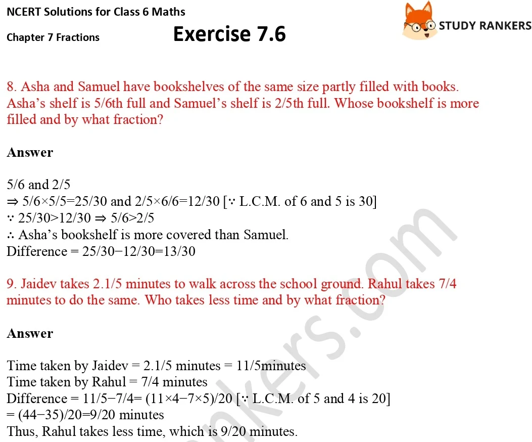 NCERT Solutions for Class 6 Maths Chapter 7 Fractions Exercise 7.6 Part 4