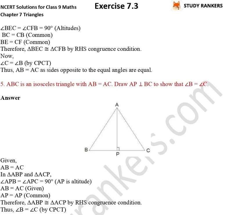 NCERT Solutions for Class 9 Maths Chapter 7 Triangles Exercise 7.3 Part 4