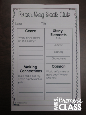 Paper Bag Book Club questions plus editable templates for book study discussions K-2