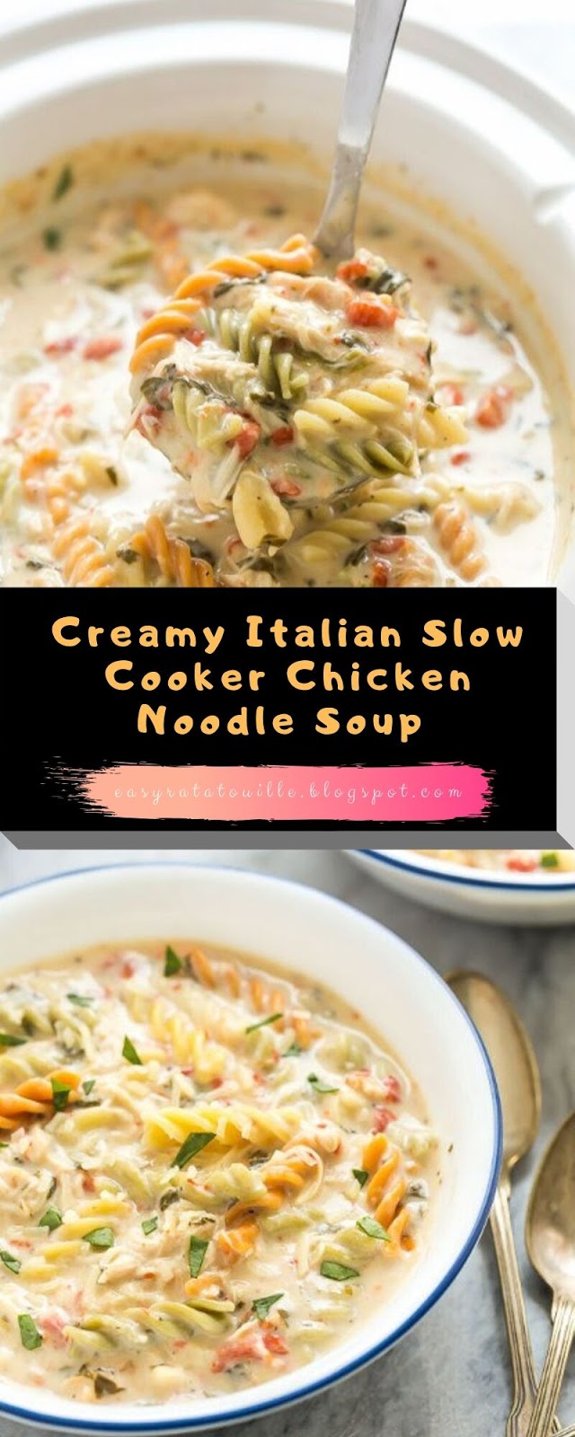Creamy Italian Slow Cooker Chicken Noodle Soup