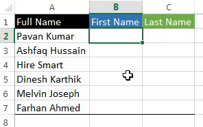 Flash Fill - Separates First and Last Name