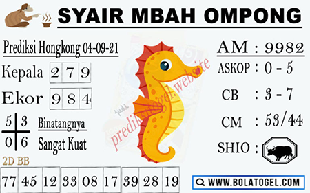 Syair Mbah Ompong HK Sabtu 04-09-2021