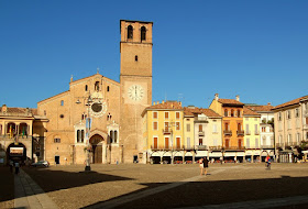 Lodi's beautiful main square, the Piazza della Vittoria. looking towards the 12th century cathedral