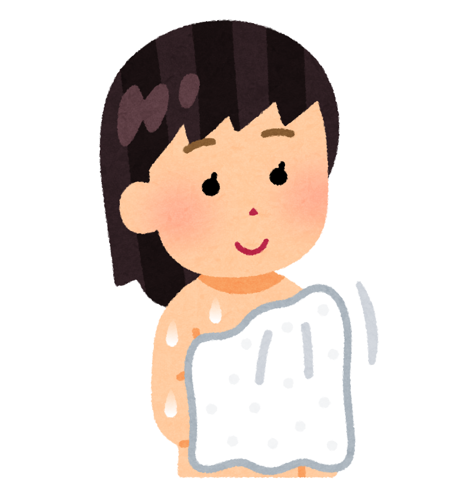 無料イラスト かわいいフリー素材集 タオルで体を拭く人のイラスト 女性