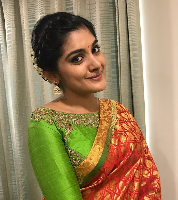 Actress Niveda Thomas In Traditional Orange Saree 21