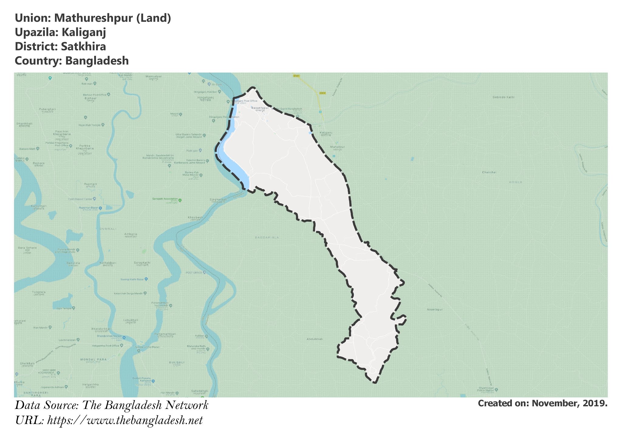 Map of Mathureshpur of Satkhira, Bangladesh.