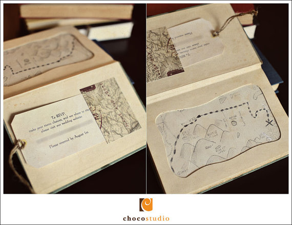 Bookish Ambition A Wedding Vintage Book Invitation With Map Designed By Sebrina Parker Schultz Of Mismikado Creations
