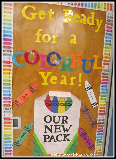 photo of: Back to School Classroom Door in Preschool: Colorful New Year with Crayons