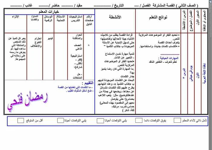 تحضير لغة عربية تانيه ابتدائى ترم أول 2020 - موقع مدرستى