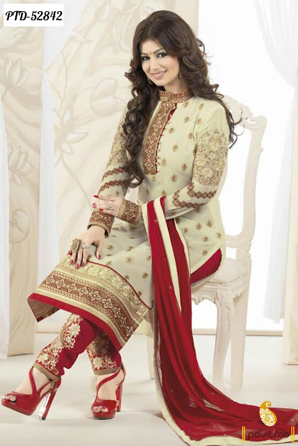 Fashionable Wedding Wear Cream Georgette Ayesha Takia Salwar Kameez Online Shopping with Lowest Prices at Pavitraa.in