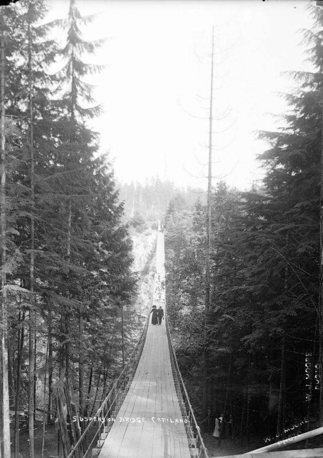 These vintage photographs capture people crossing the famous Capilano Suspension Bridge in Vancouver  1890 1910 - 74