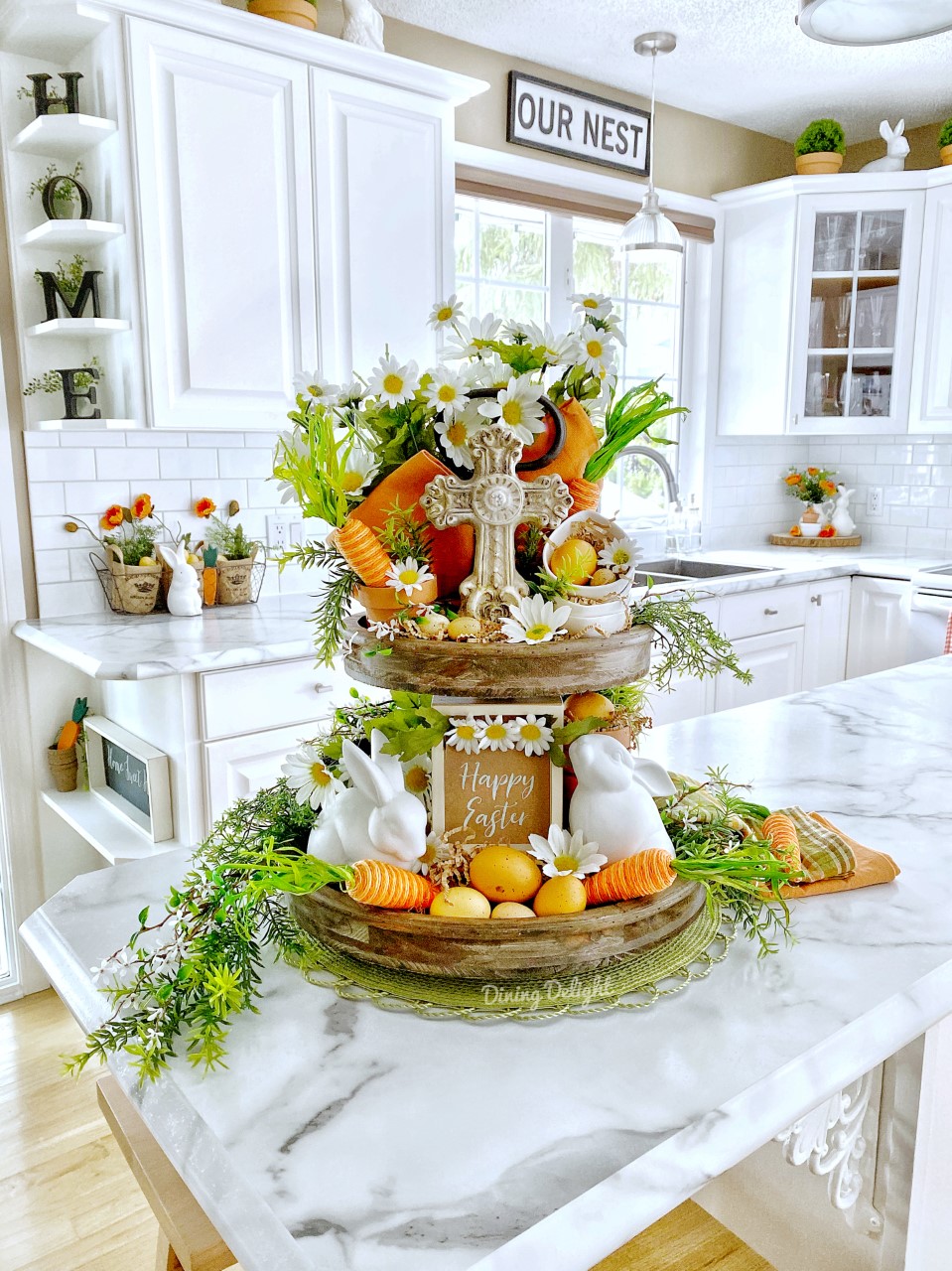 Dining Delight Easter Tiered Tray with Bunnies and Carrots