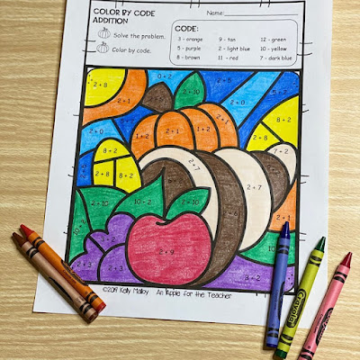 Thanksgiving Color By Number Addition Facts Freebie
