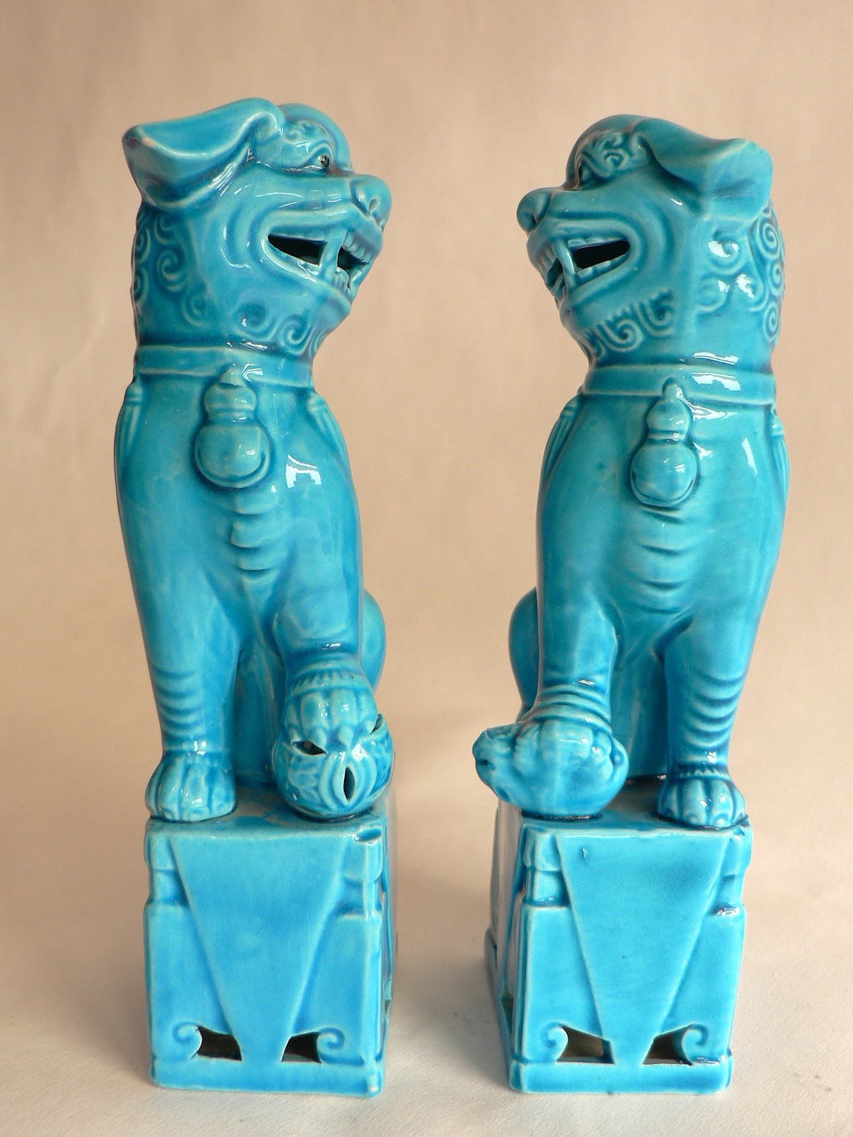 VINTAGE & KITSCH SIGLO XX: PAREJA DE PERROS FOO CHINOS TURQUESA