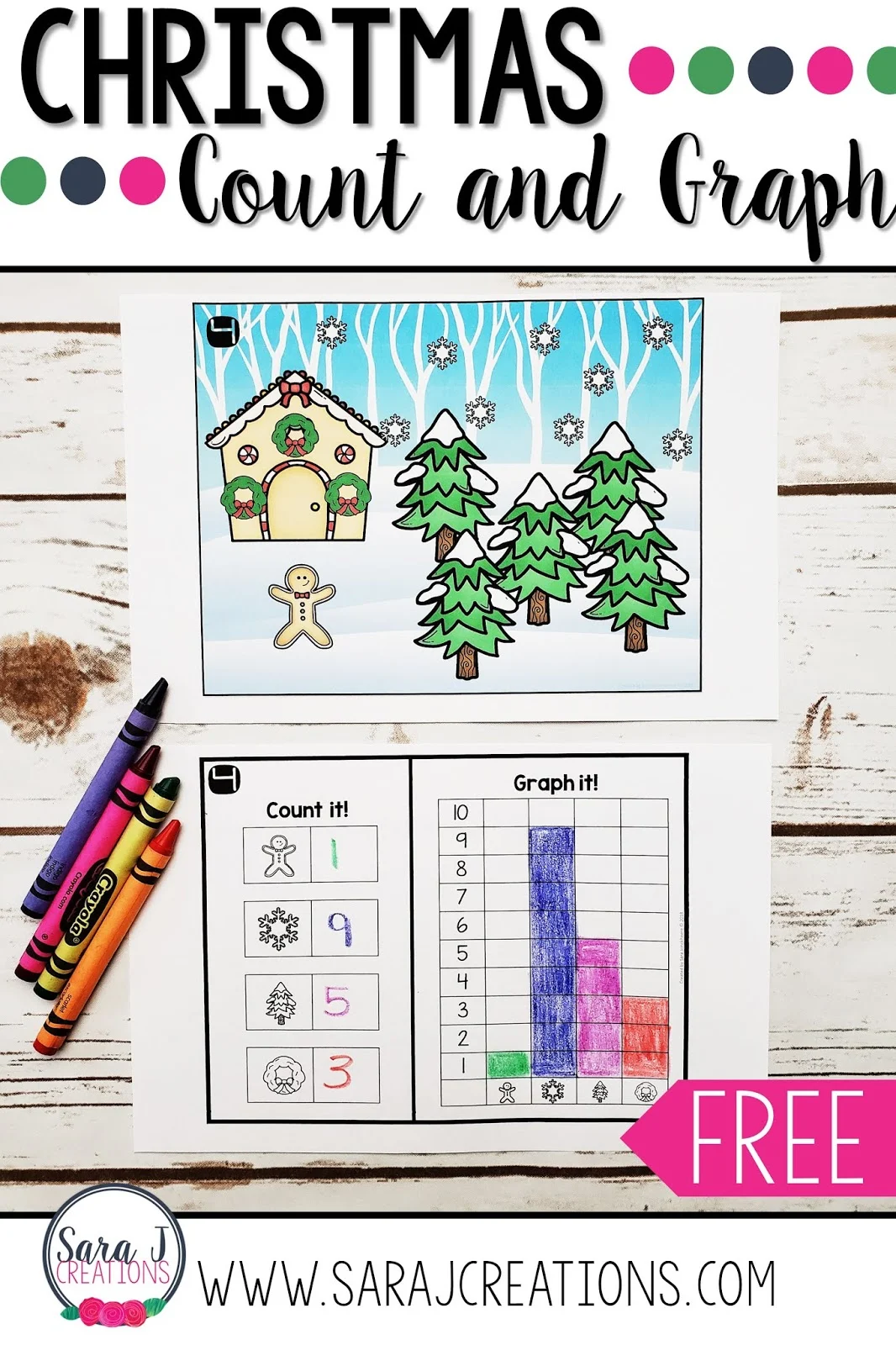 Free printable Christmas count and graph worksheets. Perfect for preschool, kindergarten, or first grade. Use the picture to create a simple bar graph.