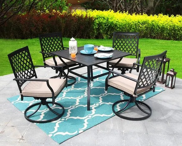5 Piece Patio Dining Set With Swivel Chairs, 5 Piece Patio Dining Sets With Swivel Chairs