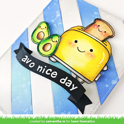 Avo Nice Day Card by Samantha Mann for Lawn Fawnatics Challenge Blog, Avocado, Let's Toast, Card, Card Making, handmade cards, Distress Oxide Inks, Ink Blending, Die Cutting, Heat Embossing, #lawnfawn #lawnfawnatcis #avocado #Diecutting #fussycutting #avoniceday