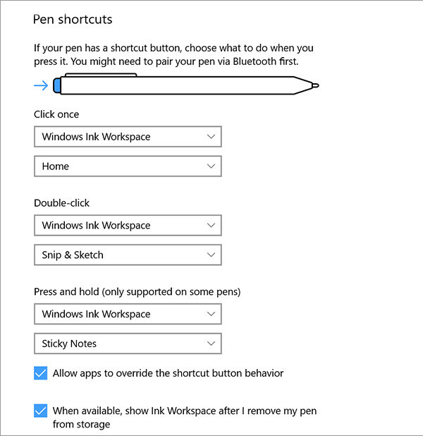 Paramètres du stylet et de l'encre Windows