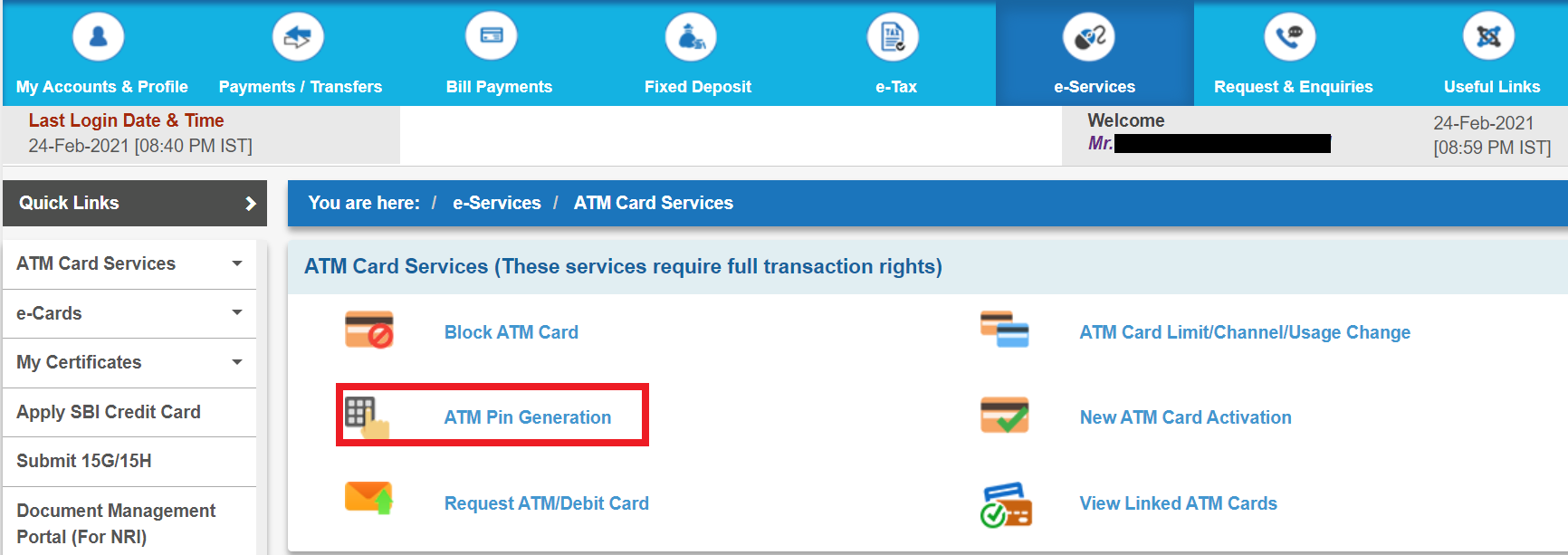 How to generate SBI ATM PIN online and activate new ATM card online?