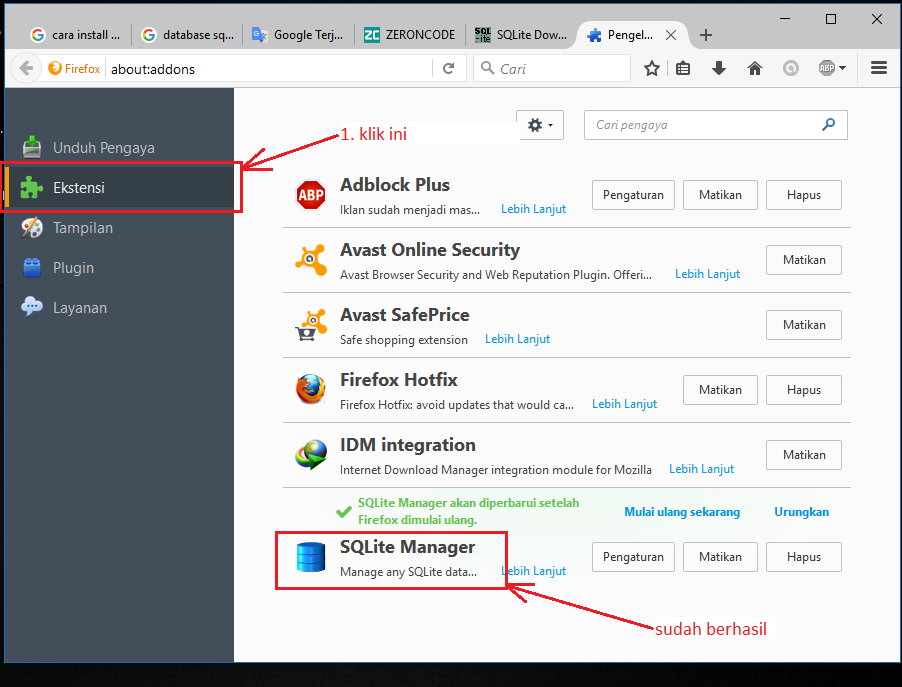CARA INSTALL SQLITE DI MOZILLA FIREFOX ZERONCODE