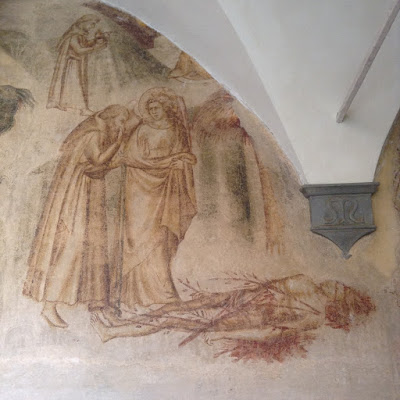 Ex Convento di Santa Marta a Siena: chiostro affreschi monocromi con scene di vita eremitica