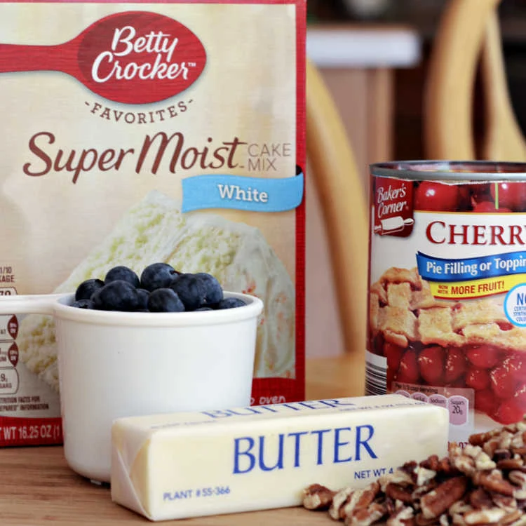 Ingredients needed for Red, White, and Blueberry Dump Cake Recipe
