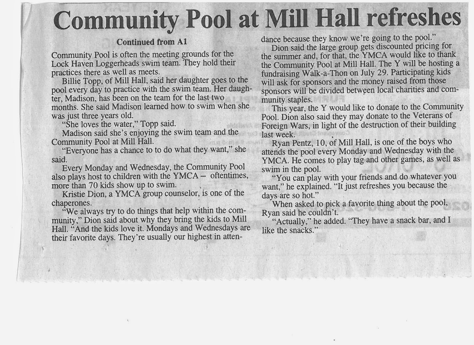 Jersey Shore (PA) Swim Spotlight on Mill Hall's Community Pool