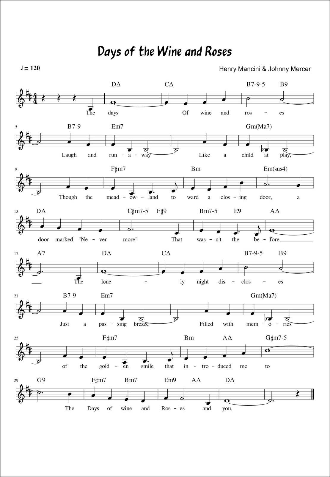 Chord Lagu Days of Wine and Roses SEPUTAR MUSIK