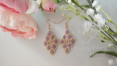 Pendientes en macramé, aros, aretes, Earrings, hoops, earrings in macramé by #AdrianaAbril instagram