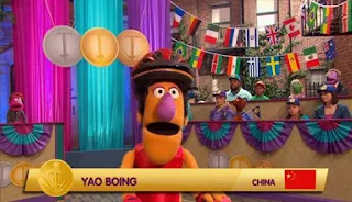 The second competitor is from China in Pogo Games. Sesame Street Episode 4421, The Pogo Games, Season 44.