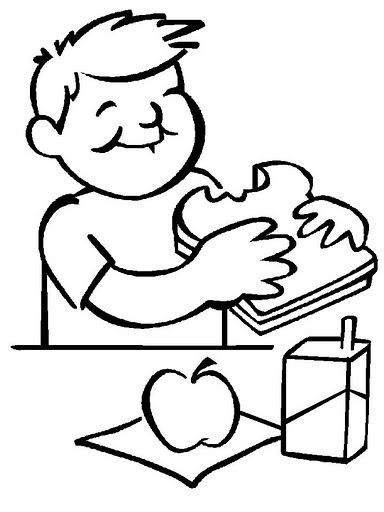 Portal Escuela Colorear niño comiendo sandwich manzana y jugo