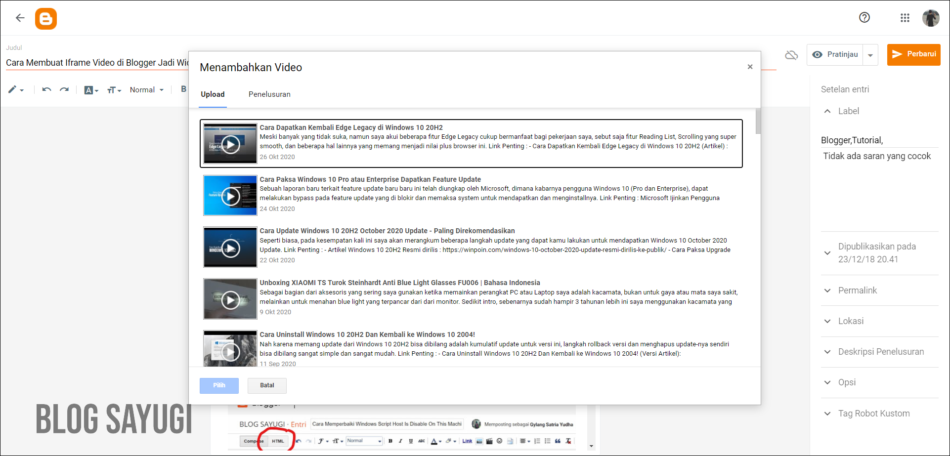 Cara Membuat Iframe Video di Blogger Jadi Widescreen BLOG SAYUGI