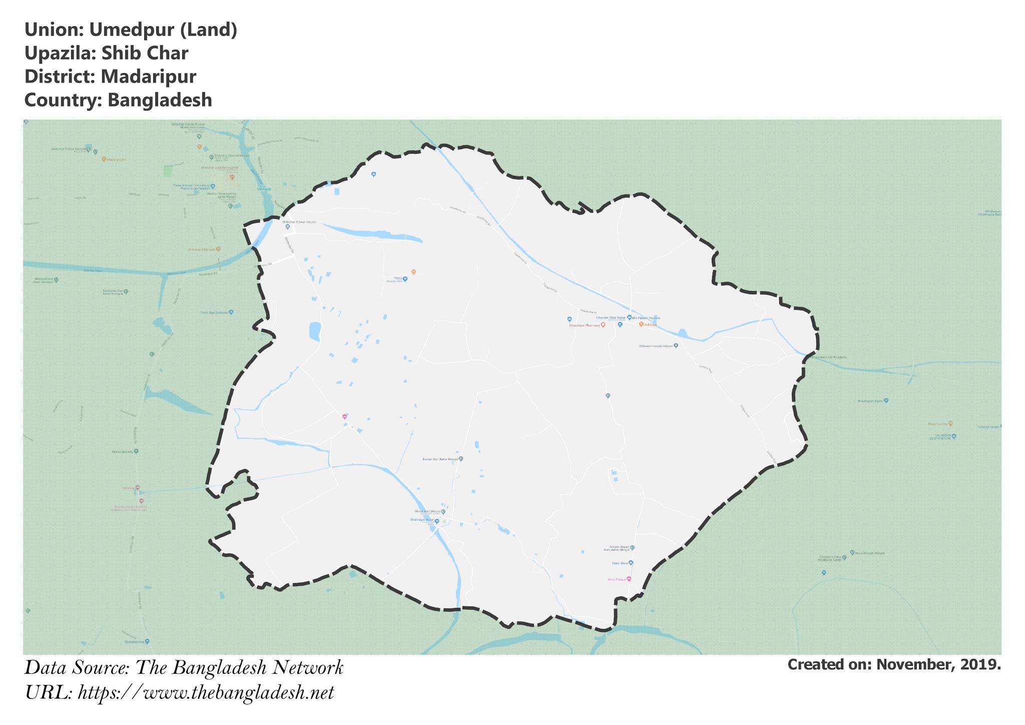 Map of Umedpur of Madaripur, Bangladesh.