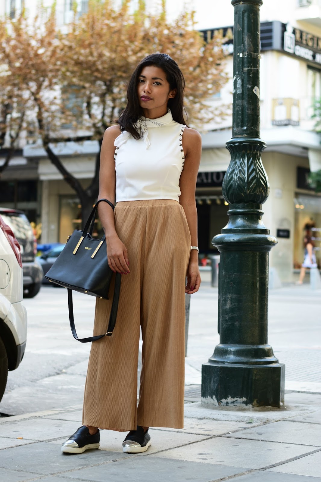 Pleated Culotte Pants outfit inspiration for transitioning into Fall