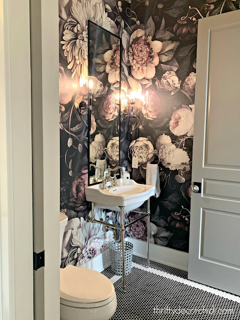Large peony pink and black wallpaper 