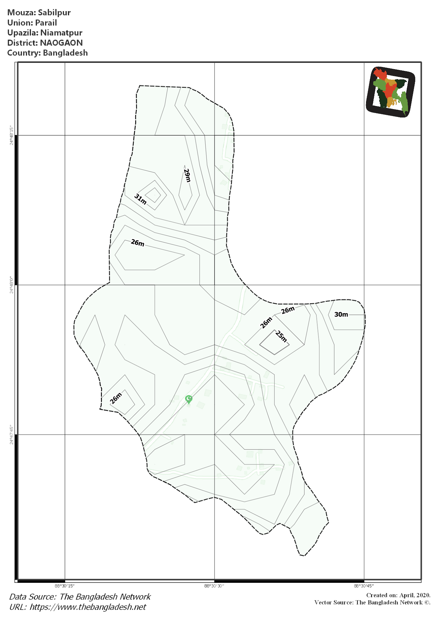 Map of Sabilpur Mouza of Niamatpur Upazila, NAOGAON, Bangladesh.