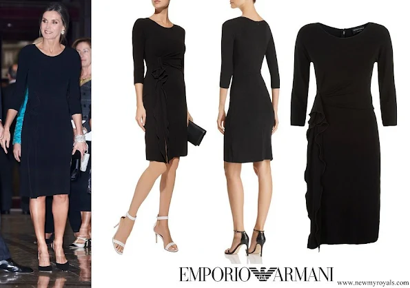 Queen Letizia wore Emporio Armani Ruffle Side Dress