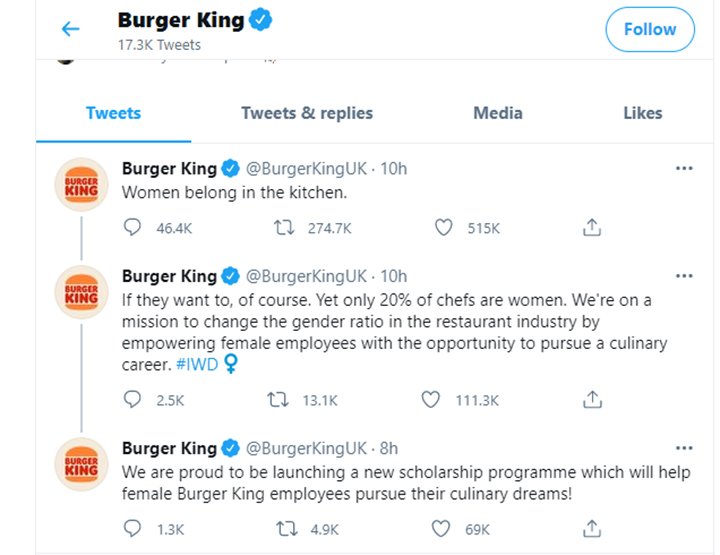 Burger King U.K. has apologized for and deleted its International Women