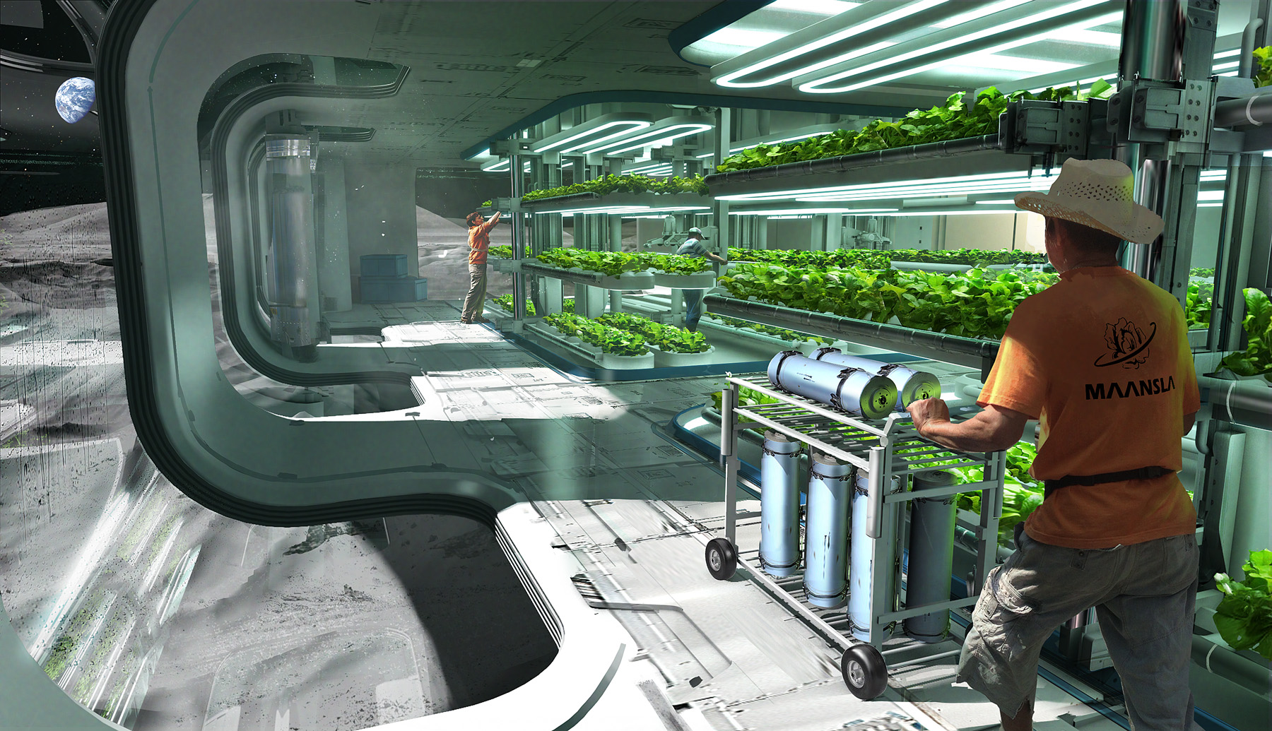 Hydroponic greenhouse in Lunar colony by Erik van Helvoirt human Mars